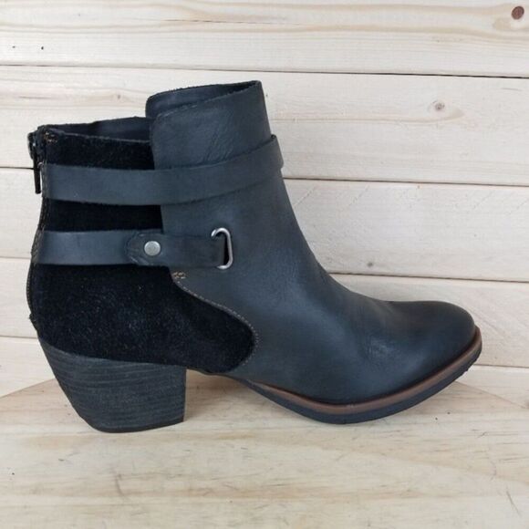 Korks 6.5 US  Black Leather Suede Contrast Stacked Heel Bootie Boot Back Zip NEW - Picture 9 of 12